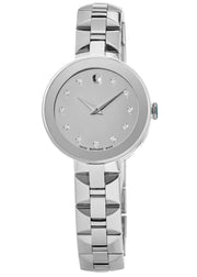 Movado Sapphire Diamonds Silver Dial Silver Steel Strap Watch For Women - 606814