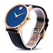 Movado Museum Sport Blue Dial Black Leather Strap Watch for Men - 0607266