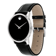 Movado Museum Black Dial Black Leather Strap Watch For Men - 2100002