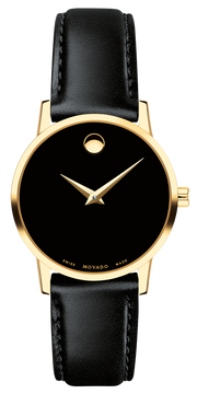 Movado Museum Black Dial Black Leather Strap Watch For Women - 2100006