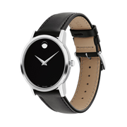 Movado Museum Black Dial Black Leather Strap Watch For Men - 2100002