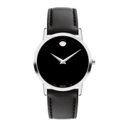 Movado Museum Black Dial Black Leather Strap Watch For Men - 606502
