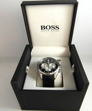 Hugo Boss Driver Chronograph Black Dial Black Leather Strap Watch for Men - 1512879