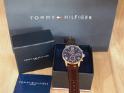 Tommy Hilfiger Aiden Quartz Blue Dial Brown Leather Strap Watch for Men - 1791308