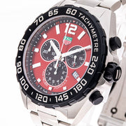 Tag Heuer Formula 1 Chronograph Red Dial Silver Steel Strap Watch for Men - CAZ101AN.BA0842