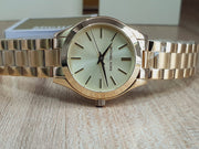 Michael Kors Mini Runway Slim Gold Dial Gold Steel Strap Watch for Women - MK3512