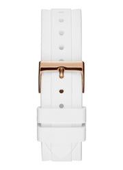 Guess Confetti Crystal Rose Gold Dial White Silicone Strap Watch For Women - W1098L5