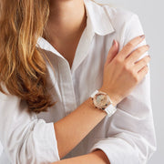 Guess Confetti Crystal Rose Gold Dial White Silicone Strap Watch For Women - W1098L5