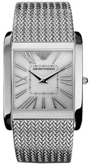 Emporio Armani Super Slim Quartz White Dial Silver Mesh Bracelet Watch For Women - AR2015