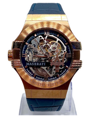 Maserati Automatic Skeleton Rose Gold Dial Blue Leather Strap Watch For Men - R8821108022