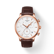 Tissot T Classic Tradition Chronograph White Dial Brown Leather Strap Watch For Men - T063.617.36.037.00