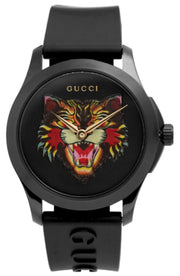 Gucci G Timeless Cat Motif Black Dial Black Leather Strap Unisex Watch - YA1264021