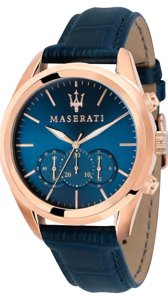 Maserati Traguardo Chronograph Blue Dial Blue Leather Strap Watch for Men - R8871612015