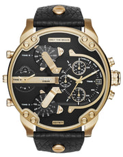 Diesel Mr Daddy Chronograph Black Dial Black Leather Strap Watch For Men - DZ7371