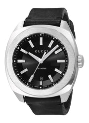 Gucci GG2570 Black Dial Black Leather Strap Watch For Men - YA142206