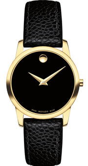 Movado Museum Classic Black Dial Black Leather Strap Watch For Women - 0607016