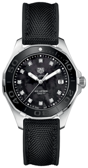 Tag Heuer Aquaracer Quartz Mother of Pearl Black Dial Black NATO Strap Watch for Women - WAY131M.FT6092