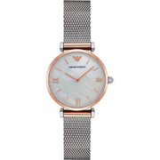 Emporio Armani Retro Mother of Pearl Dial Silver Mesh Bracelet Watch For Women - AR2067