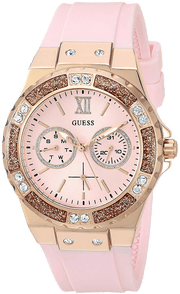 Guess Rose Gold Dial with Diamonds Pink Rubber Strap Watch For Women - W1053L3