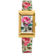 Gucci G-Frame Floral Mother of Pearl Dial White Leather Strap Watch For Women - YA147406