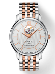 Tissot Tradition Powermatic 80 Open Heart Silver Dial Two Tone Steel Strap Watch For Men - T063.907.22.038.01