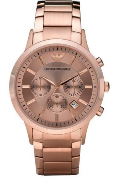 Emporio Armani Classic Chronograph Rose Gold Dial Rose Gold Steel Strap Watch For Men - AR2452