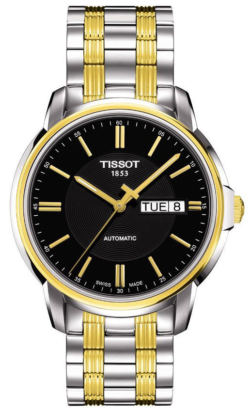 Tissot Automatics III Day Date Black Dial Two Tone Steel Strap Watch For Men - T065.430.22.051.00