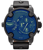 Diesel Little Daddy Blue Dial Black Leather Strap Watch For Men - DZ7257