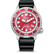 Citizen Eco Drive Promaster Marine Red Dial Black Rubber Strap Watch For Men - BN0159-15X