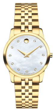 Movado Museum Classic Diamonds Mother of Pearl Dial Gold Steel Strap Watch For Women - 0606998