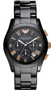 Emporio Armani Valente Ceramica Chronograph Black Dial Black Steel Strap Watch For Men - AR1410