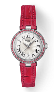 Tissot Bellissima Small Lady Diamonds Mother of Pearl Dial Red Leather Strap Watch For Women - T126.010.66.113.00