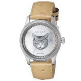 Gucci G Timeless Automatic Mother of Pearl Dial Brown Leather Strap Watch For Women - YA1264112