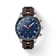 Tissot PRS 516 Chronograph Blue Dial Brown Leather Strap Watch For Men - T100.417.16.041.00