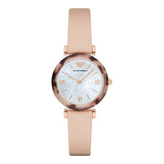 Emporio Armani Mother of Pearl Dial Beige Leather Strap Watch For Women - AR11004