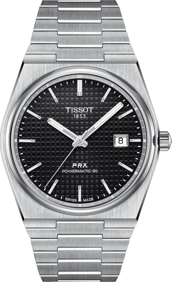Tissot PRX Powermatic 80 Black Dial Silver Steel Strap Watch For Men - T137.407.11.051.00