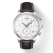 Tissot T Classic Tradition Chronograph White Dial Brown Leather Strap Watch For Men - T063.617.16.037.00