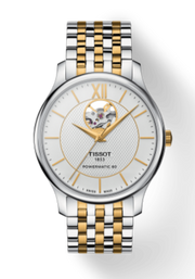 Tissot Tradition Powermatic 80 Open Heart Silver Dial Two Tone Steel Strap Watch For Men - T063.907.22.038.00