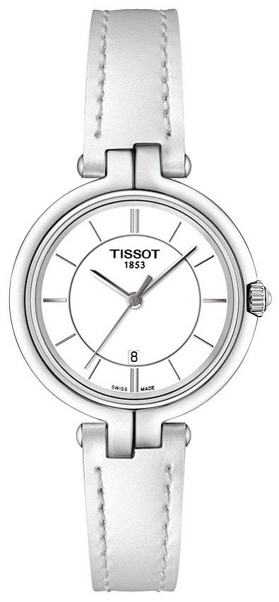 Tissot T Lady Flamingo White Dial White Leather Strap Watch For Women