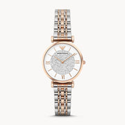 Emporio Armani Gianni T Bar White Dial Two Tone Steel Strap Watch For Women - AR1926