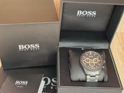 Hugo Boss Ikon Chronograph Black Dial Black Steel Strap Watch for Men - 1513278