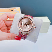 Michael Kors Parker Rose Gold Dial Maroon Leather Strap Watch For Women - MK2974