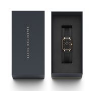 Daniel Wellington Quadro Pressed Ashfield Black Dial Black Mesh Strap Watch for Women - DW00100467