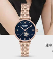 Emporio Armani Meccanico Gianni T Bar Blue Dial Rose Gold Steel Strap Watch For Women - AR60043