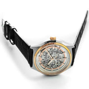 Emporio Armani Zeta Automatic Skeleton Silver Dial Black Leather Strap Watch For Men - AR60018