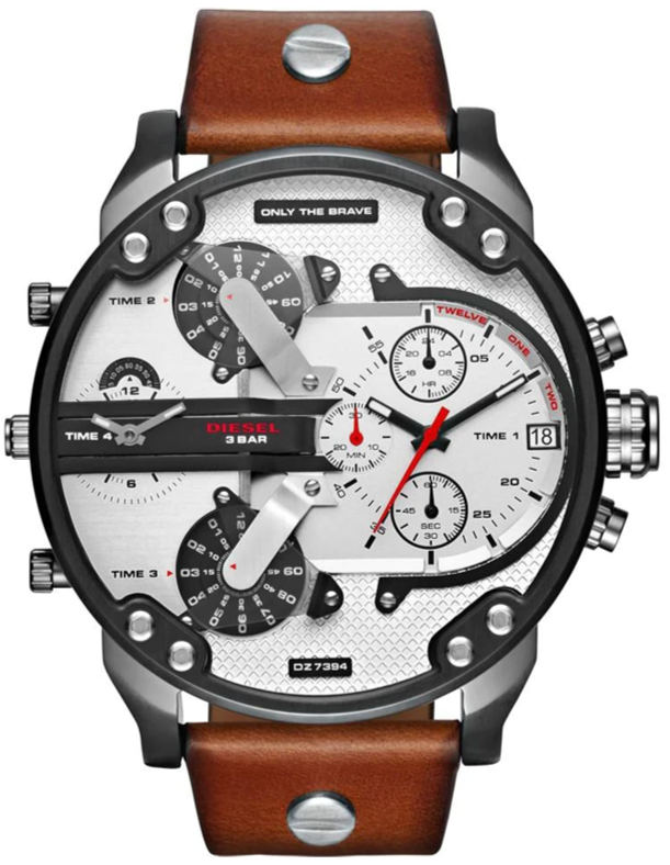 Diesel Mr. Daddy 2.0 Chronograph Silver Dial Brown Leather Strap Diesel Mr. Daddy 2.0 Chronograph Silver Dial Brown Leather Strap