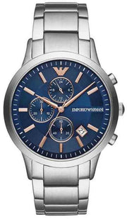 Emporio Armani Renato Chronograph Blue Dial Silver Steel Strap Watch For Men - AR11458