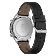 Hugo Boss Globetrotter Chronograph Black Dial Black Leather Strap Watch for Men - 1513864