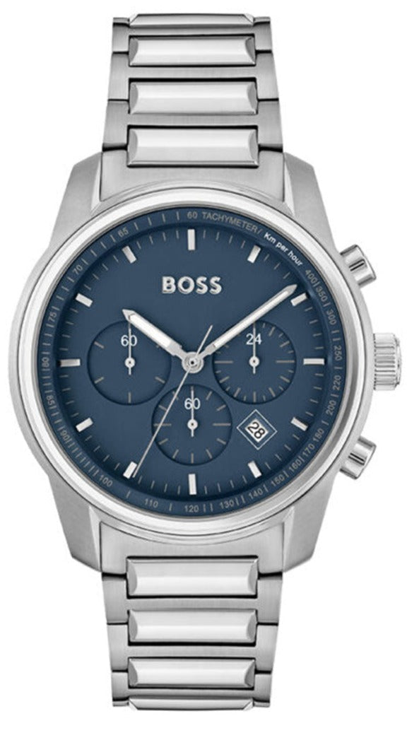 Hugo Boss Trace Chronograph Blue Dial Silver Steel Strap Watch For Men - 1514007