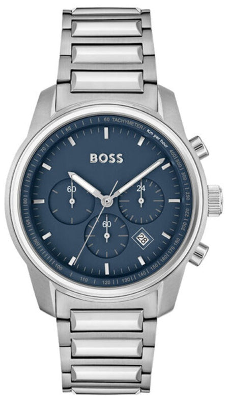Hugo Boss Trace Chronograph Blue Dial Silver Steel Strap Watch For Men - 1514007